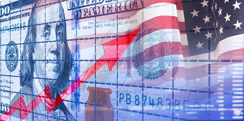 Wall Mural - Closeup dollar on the background of a chart. U.S. economy. 3d illustration