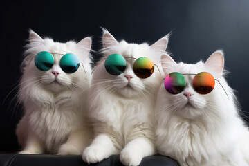 three cats wearing colorful sunglasses, generative AI