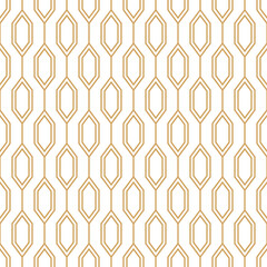 Wall Mural - seamless luxury pattern with golden hexagon grid line, vintage repeat tile, png with transparent background