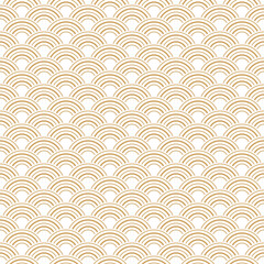 Wall Mural - seamless pattern gold Japanese wave, fish scale repeat pattern with lines, png with transparent background.