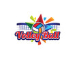 Colorful Volley Ball with Net Logo Design Template