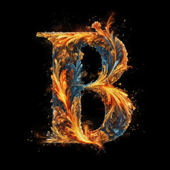 Sticker - The letter B in a mythical way on black background,Generative AI