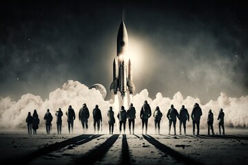 Wall Mural - a group of people ready to launch their rockets, with everyone having their own unique design, created with generative ai