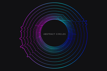 Wall Mural - 3D Minimal Circle. Background Lines Vibration with Neon Color. Flow Wave Strip of Art  Style for Banner, Poster, Postcard or Brochure. Vector Illustration Sound Signal.