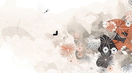 Wall Mural - organic asian japanese line wave pattern oriental pattern traditional copy space with white background
