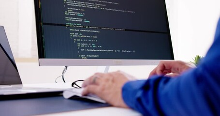 Fototapete - Computer Programmer Writing Program Code On Computer