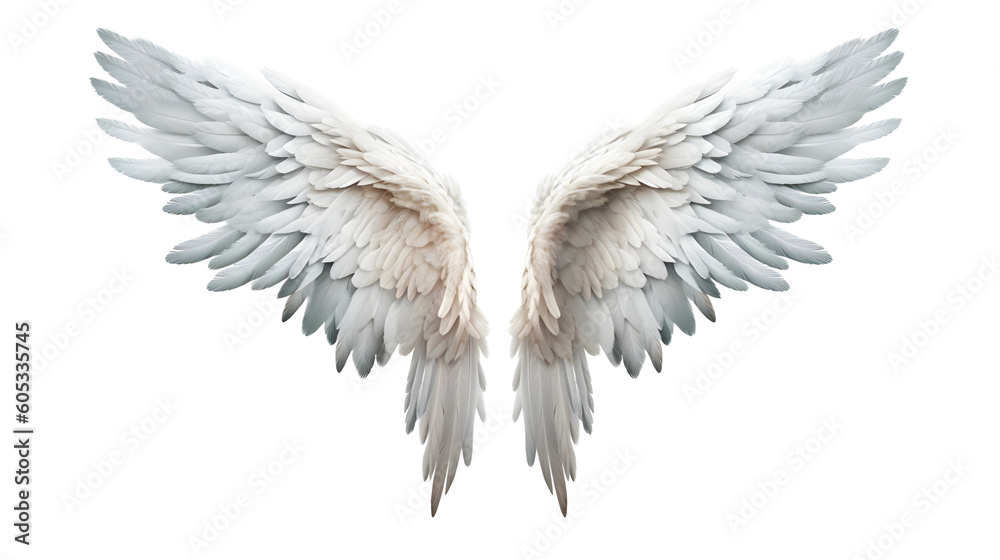 An angel wings with white feathers isolated on transparent background ...
