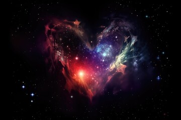 Wall Mural - galaxy nebula heart with a single shining star in the center, created with generative ai