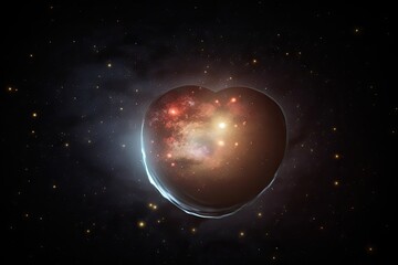 Wall Mural - heart, with stars and planets visible in the night sky of a distant galaxy, created with generative 