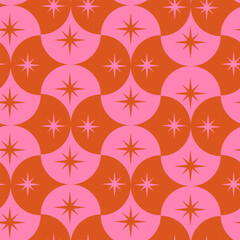 Wall Mural - Pink and orange mid century starbursts on scallop  geometric shapes seamless pattern. For fabric, wallpaper, home decor 