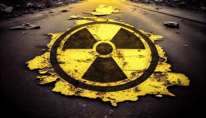 radiation hazard symbol on asphalt. Generative AI