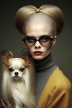 Illustration Of A Woman Portrait With Her Similar Dog, Whimsical Fashion, Colorful, Wall Art, Ai Generative