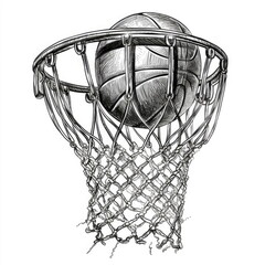 Wall Mural - basketball basket shot hoop, hand drawn sketch