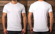 plain white t-shirt mockup template, photo studio with male model, with view, front and back, generative ai