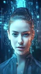 Poster - concept of authentication by facial recognition innovative, biometric identification, vertical