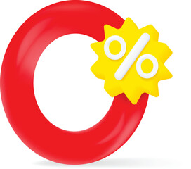 Wall Mural - 3d symbol percentage icon message in red background. business sale discount price digital marketing 