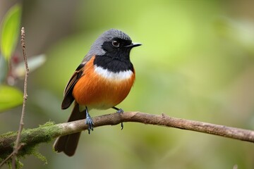 Canvas Print - male redstart bird perched on branch, with its vibrant feathers in full display, created with generative ai