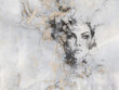 Beautiful woman's face with a flower on her head. Mural on marble.