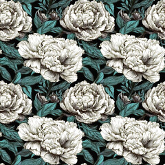 Poster - Floral background. Seamless peony flowers background. AI generated