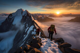 Fototapeta  - hiker in the mountains at sunset - generative AI