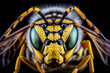 Macro of the head of a Wasp isolated on black background. Generative AI
