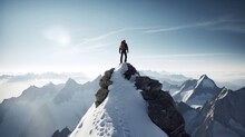 Man Standing At The Top Of A Mountain Peak