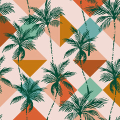 Wall Mural - Abstract coconut trees on geometrical rhombus background.