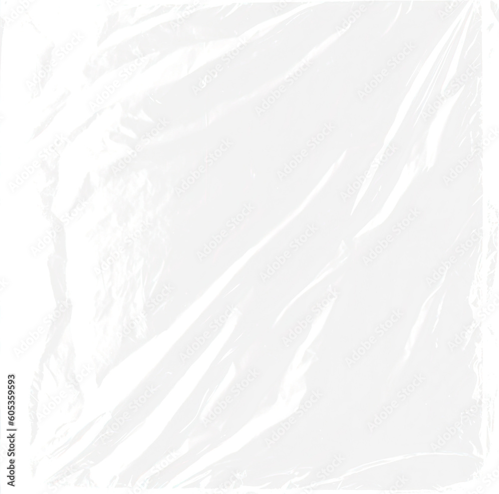 Ilustracion de Stock Plastic wrap texture overlay effect. Polyethylene packaging for vinyl or cd cover. Shrink crumpled plastic sleeve album mockup illustration. Adobe Stock