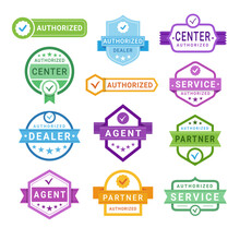Authorized Center Dealer Service Partner Agent Certified Badge Set Isometric Vector Illustration