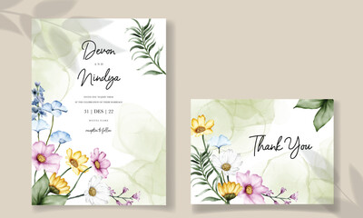 Wall Mural - Elegant wedding invitation card with beautiful watercolor flowers