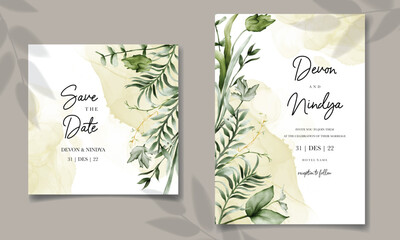 Wall Mural - Elegant wedding invitation card with beautiful watercolor flowers