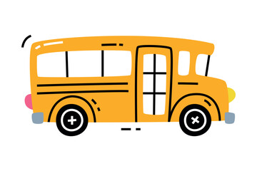 Wall Mural - Yellow School Bus as City Transport Side View Vector Illustration