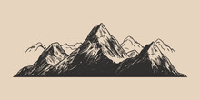 Set Of Vintage Retro Engraving Style Mountain. Can Be Used For Logo, Emblem, Poster, Dadge Design. Monochrome Graphic Art. Engraving Style. Vector