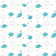 Wall Mural - Tossing graduation caps in seamless pattern