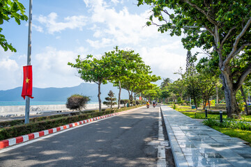 view of main road which leads along the coastline mountains in Con Son town. Con Dao island is one of the famous destinations in southern Vietnam