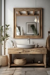 Poster - Beautiful bathroom , scandinavian style with floor plants and decorations. Generative Ai