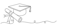 Hand Drawn Line Art Vector Illustration Of Graduation Hat, Graduation Line Art Style Vector Illustration