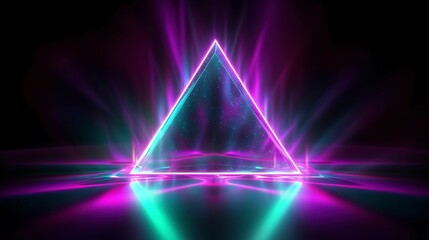 Wall Mural - neon triangle background isolated on dark background, vector illustration, style zachówcin, in the s