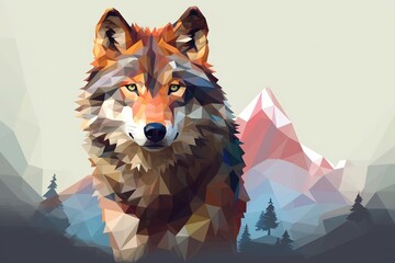 Sticker - wolf Low poly animal style illustration generative ai