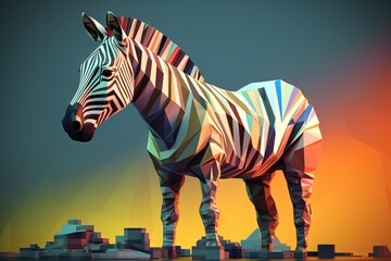 Sticker - zebra Low poly animal style illustration generative ai