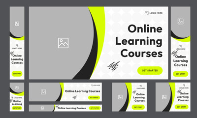 Wall Mural - Set of learning courses web banner template design for social media posts, online education banner design, fully editable vector eps 10 file format
