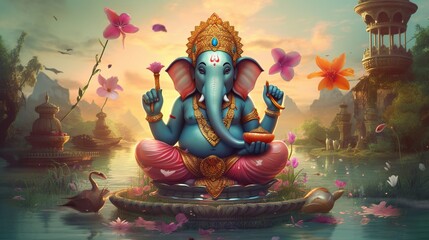 Illustration of Ganesha for Ganesha Chaturthi and Diwali, Generative Ai