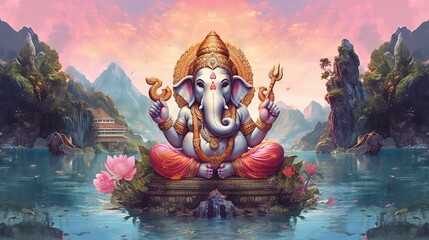 Wall Mural - Illustration of Ganesha for Ganesha Chaturthi and Diwali, Generative Ai