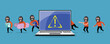 © Thanit - VECTOR EPS10 - hacker steal coins and data from network device when protection program is shutdown or error. cyber security and data protection concept.