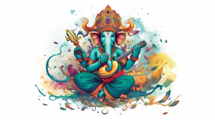 Illustration of Ganesha for Ganesha Chaturthi and Diwali, Generative Ai