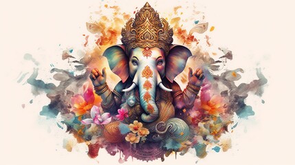 Illustration of Ganesha for Ganesha Chaturthi and Diwali, Generative Ai