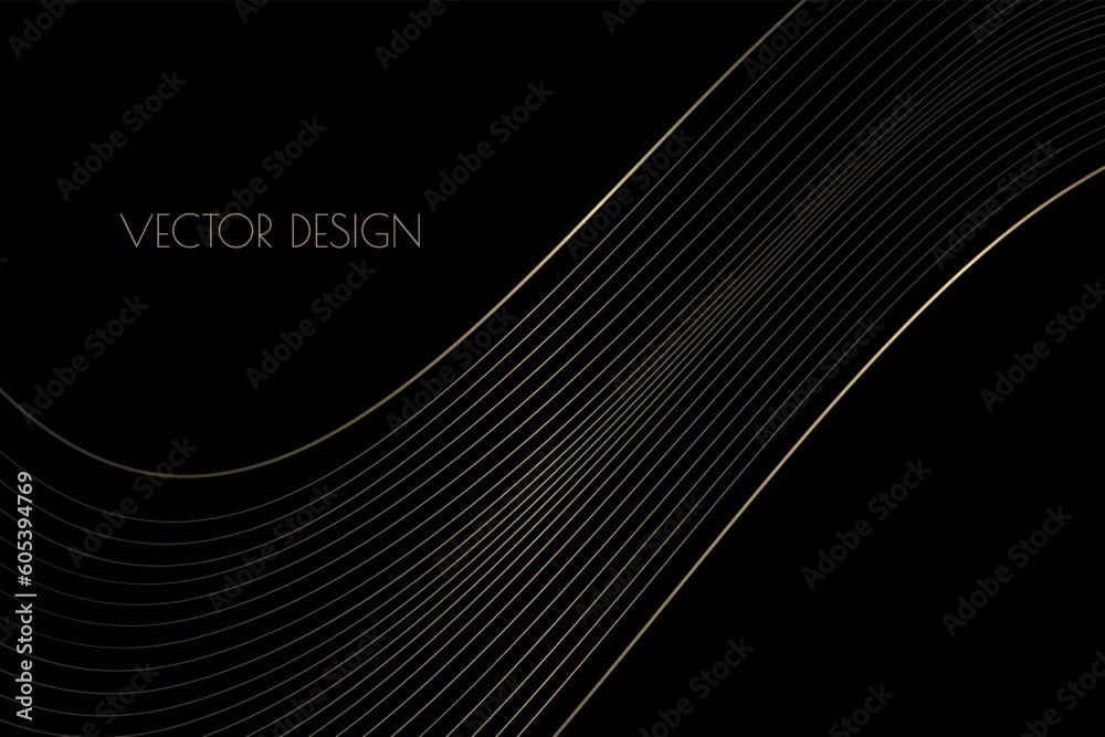 Vector abstract black premium background with golden curved deformed ...