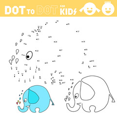 Dot to dot games for kids. Elephant. Connect the numbers and drawing elephant. Coloring page. Book. Puzzle activity worksheet. Sketch vector illustration