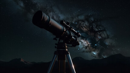 Wall Mural - Telescope in the starry background. Generative Ai