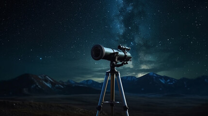 Wall Mural - Telescope in the starry background. Generative Ai